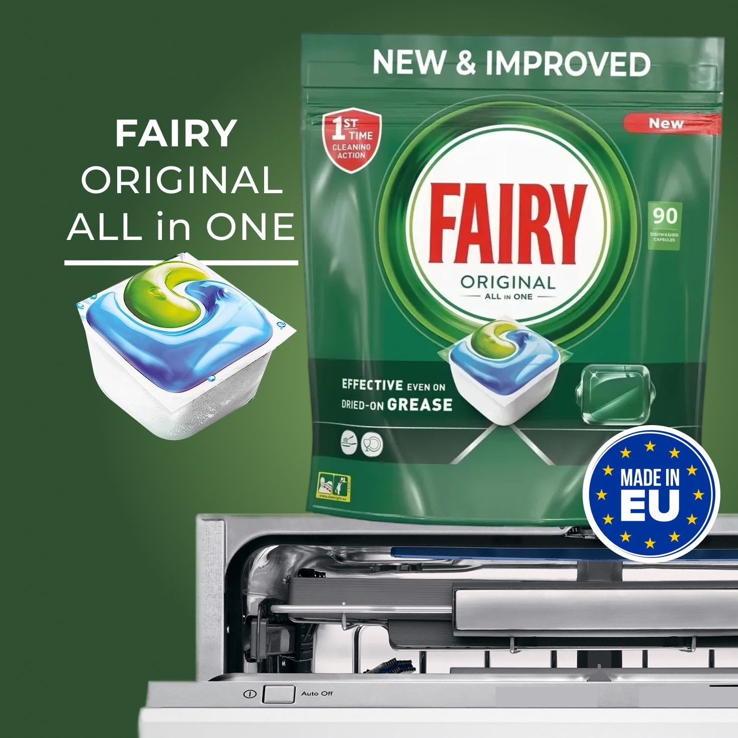 Капсулы Fairy Original All in One - 90 шт, водорастворимые для посудомоечной  машины - бесфосфатное моющее средство Фейри все в одном для чистки и мытья  посуды, Бельгия - купить с доставкой по