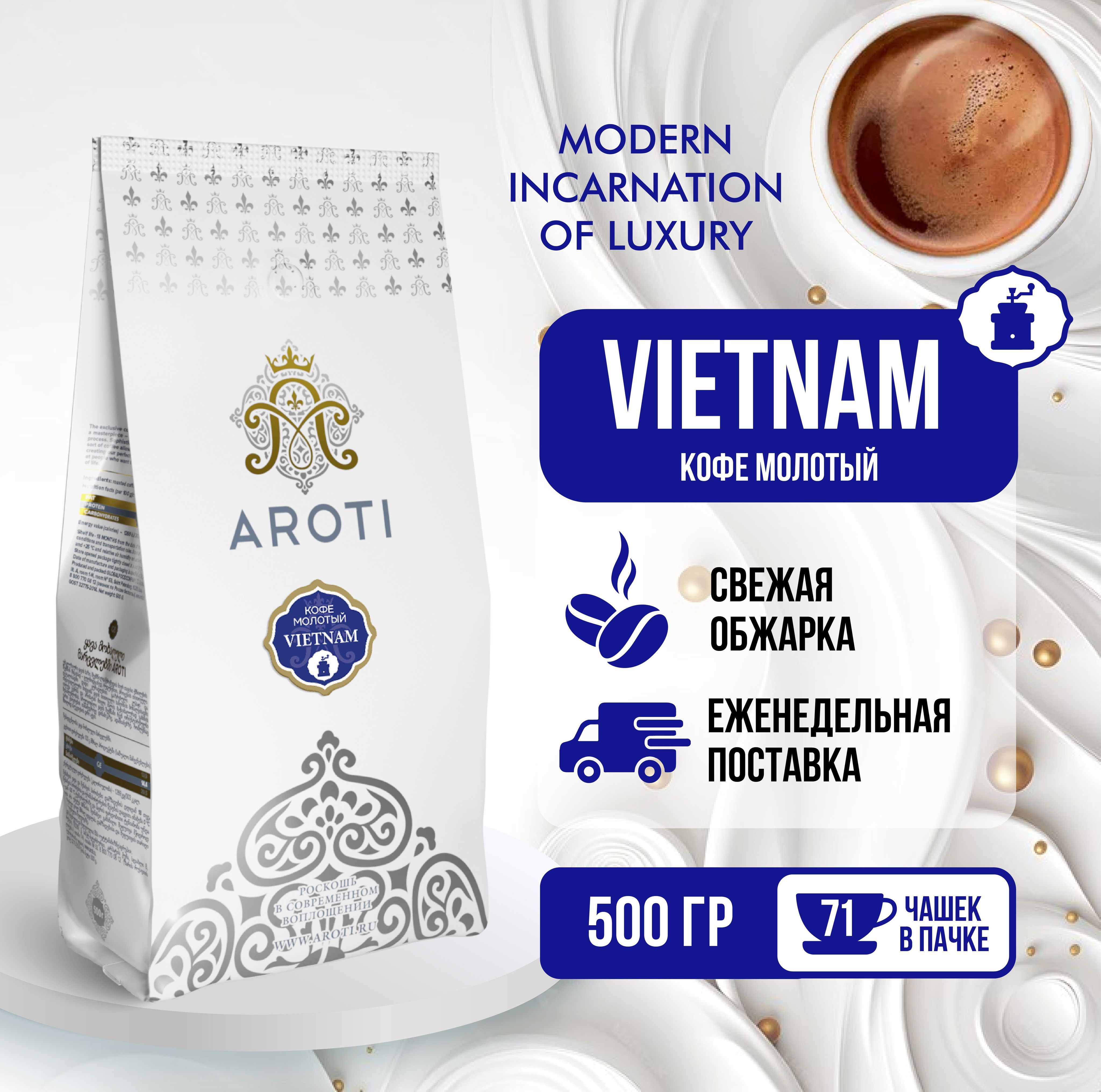 Кофе молотый моносорт РОБУСТА VIETNAM (Вьетнамский кофе), Aroti ...
