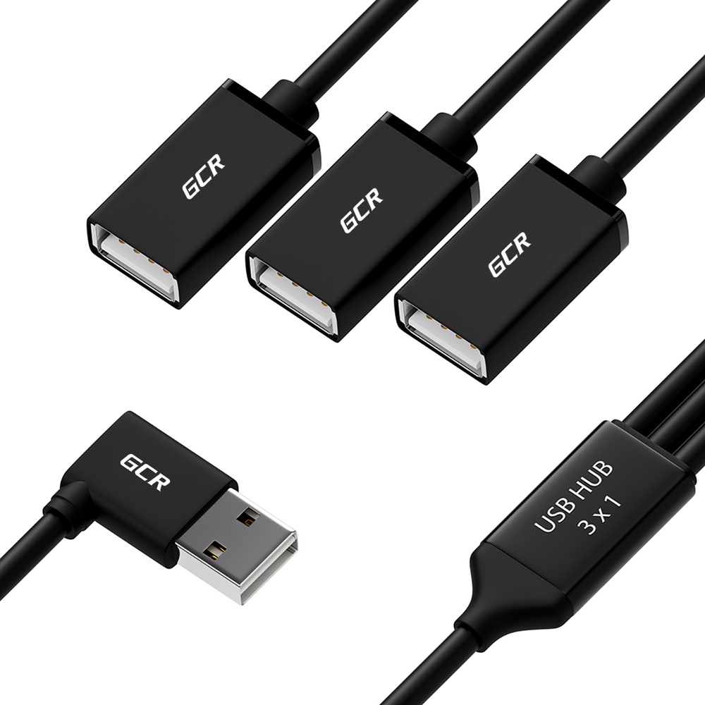 GCR USB хаб 3 порта USB разветвитель USB 3 порта для Smart TV USB HUB для ТВ  USB концентратор угловой двусторонний 35см черный - купить с доставкой по  выгодным ценам в интернет-магазине OZON (295155442)