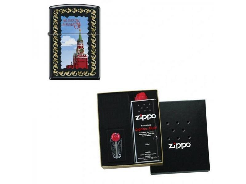 Набор зажигалка ZIPPO Московский кремль Black Matte в подарочной упаковке + топливо и кремни  #1