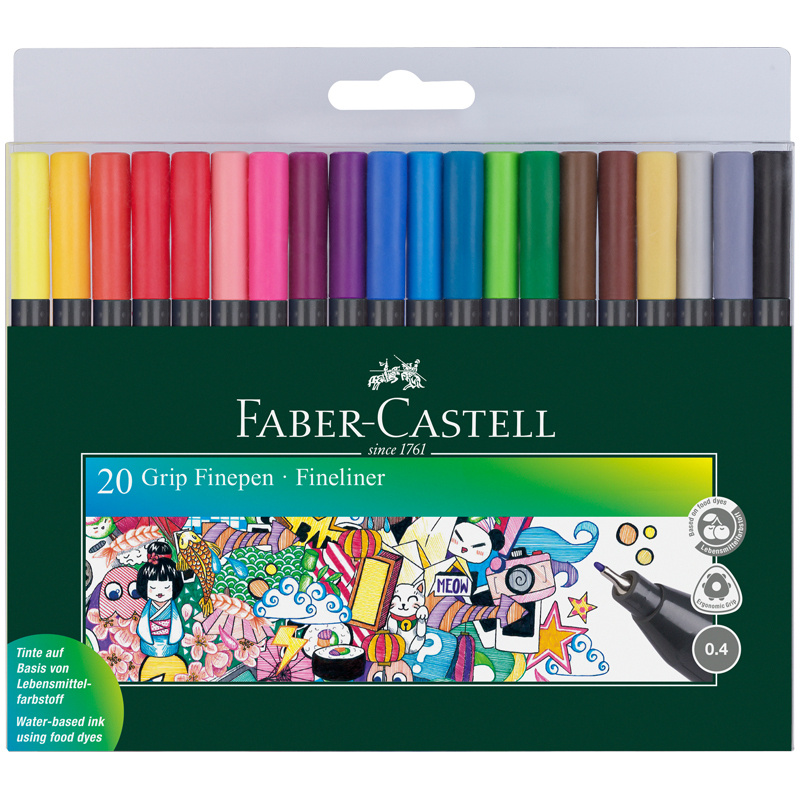 Набор капиллярных ручек Faber-Castell "Grip Finepen" 20цв., 0,4мм, трехгран., пласт. уп., европодвес #1