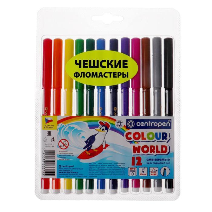 Фломастеры 12 цветов, Centropen Colour World 7550/12 ТП, в блистере ...