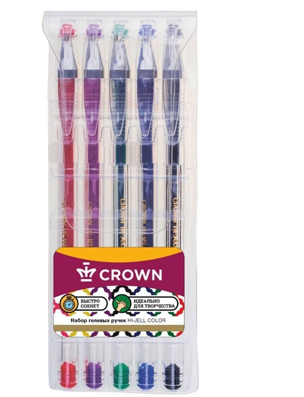 Набор гелевых ручек Crown "Hi-Jell Color" 5 штук, 5 цветов, 0,5 мм (HJR-500SET/5)  #1