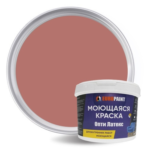 EUROPAINT Краска Быстросохнущая, Акриловая, Водоэмульсионная, Матовое покрытие, 1.4 кг, коричнево-красный #1