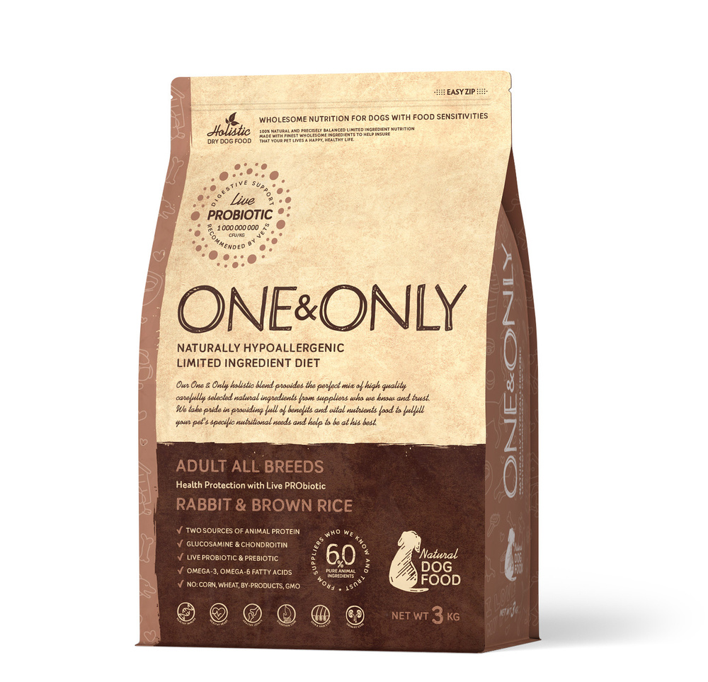 Сухой корм для собак всех пород ONE&ONLY. Кролик - рис. 3кг - купить с ...