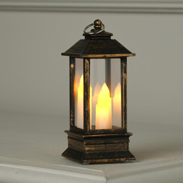 Светодиодная фигура Бронзовый фонарь со свечками 5.5х13х5.5 см, пластик, батарейки AG13х3, свечение тёплое #1
