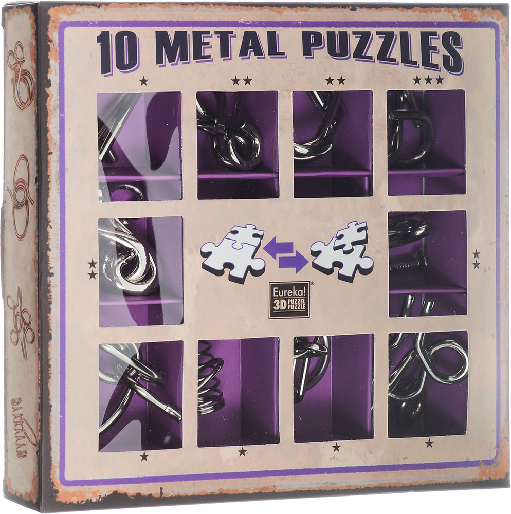 Набор металлических головоломок разного уровня сложностей, 10 шт, фиолетовый  #1