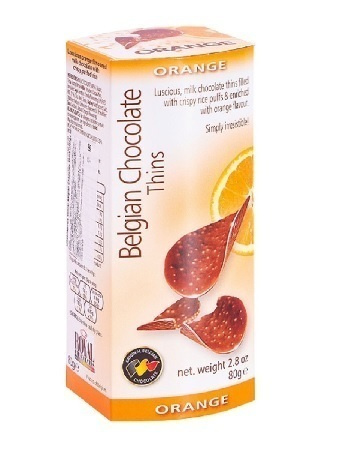 Шоколадные чипсы Belgian Chocolate Thins Orange / Бельгийские шоколадные чипсы Апельсин 80 г  #1