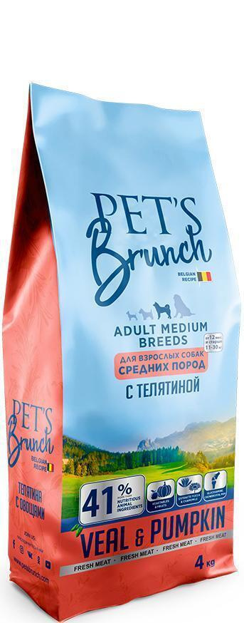 Корм сухой для взрослых собак средних пород PET'S BRUNCH ADULT MEDIUM BREEDS с ТЕЛЯТИНОЙ 4 кг  #1