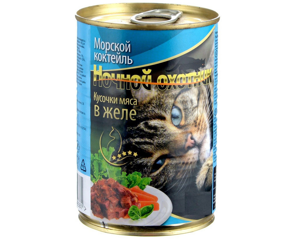 Влажный консервированный корм Ночной охотник для кошек, кусочки в соусе ...