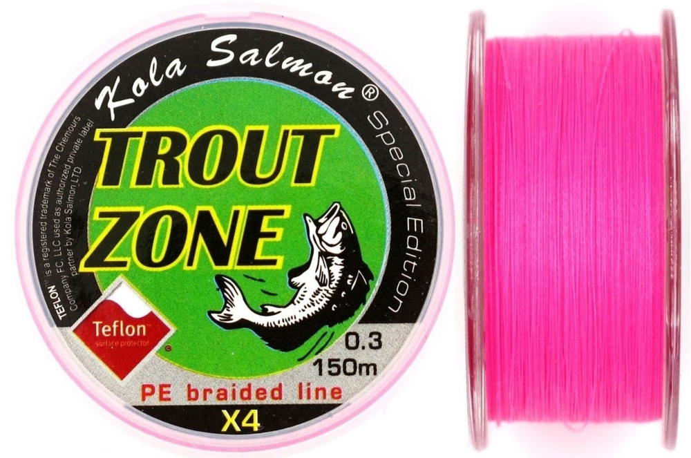 Шнур Trout Zone 4X Teflon PE Line Hybrid Pink 150m #0.6 0.128мм 4кг #1