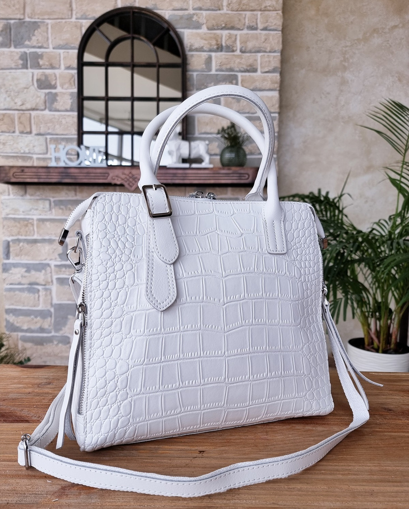 Женская сумка тоут Dakkotta, натуральная белая кожа с фактурным ...