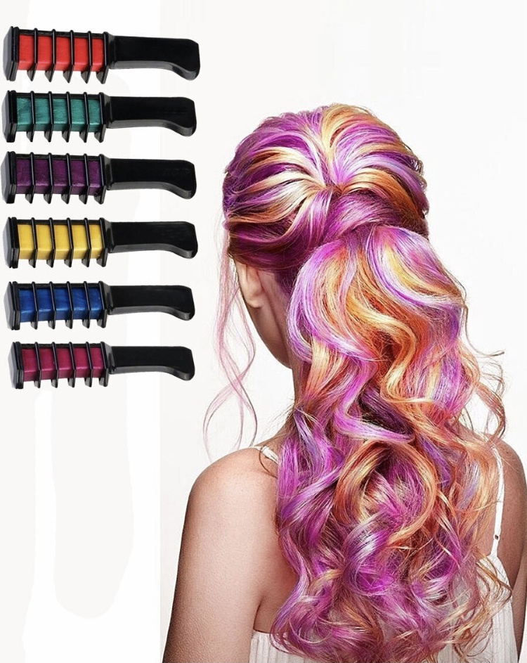 Краска для волос/ Цветные мелки для волос/ Краска для волос детская/  Цветные мелки-расчески для волос Hair Color Comb, набор 6 цветов - купить с  доставкой по выгодным ценам в интернет-магазине OZON (507376707)