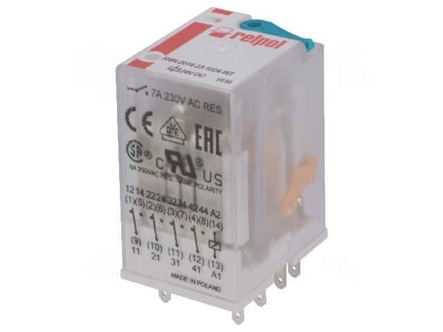 Реле RELPOL R4N-2014-23-1024-WT, электромагнитное, 4PDT, Uобмотки 24ВDC ...