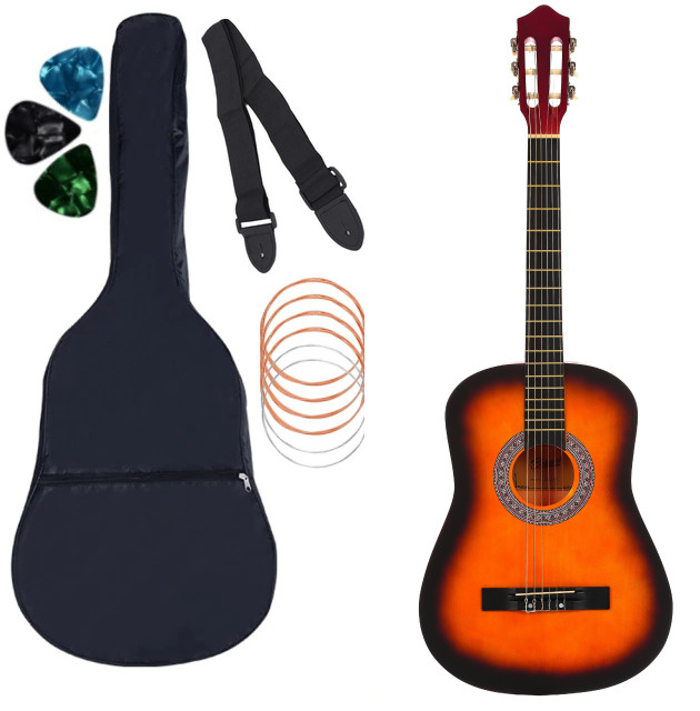 Классическая гитара матовая, оранжевая. Размер 7/8 (38 дюймов) В комплекте: Чехол, Ремень, 6 Струн, Медиаторы, #1