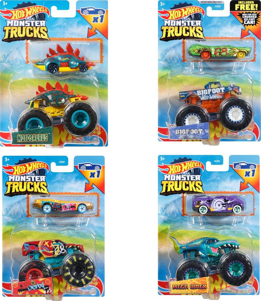 Монстр трак Хот вилс, машинки для мальчиков Mattel, машина Hot Wheels Monster Truck 2 шт GRH81  #1