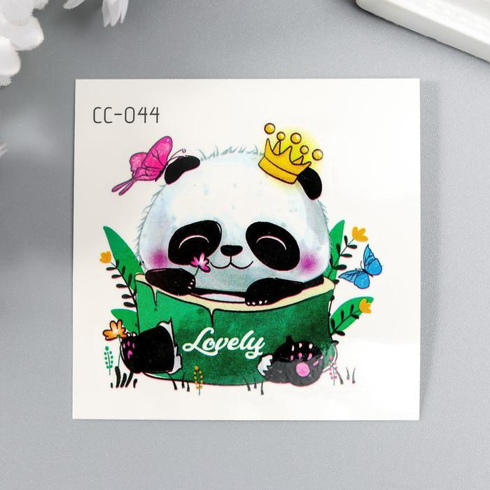 Татуировка на тело цветная "Панда в короне" 6х6 см #1