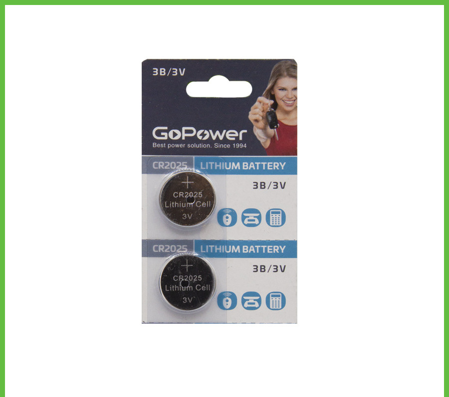 GoPower Батарейка CR2025, Литиевый тип, 3 В, 2 шт #1