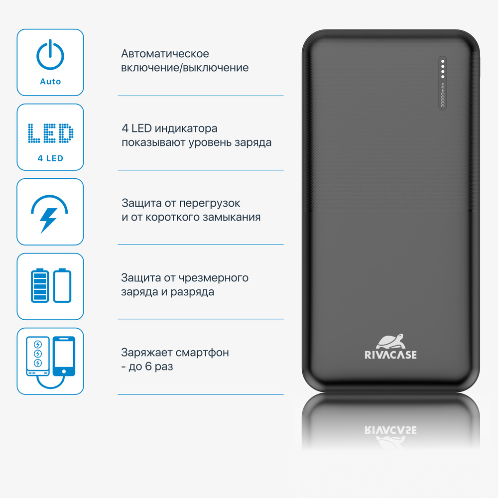 Внешний аккумулятор (Power Bank) RIVACASE VA2190 - купить по выгодным ценам  в интернет-магазине OZON (497266380)