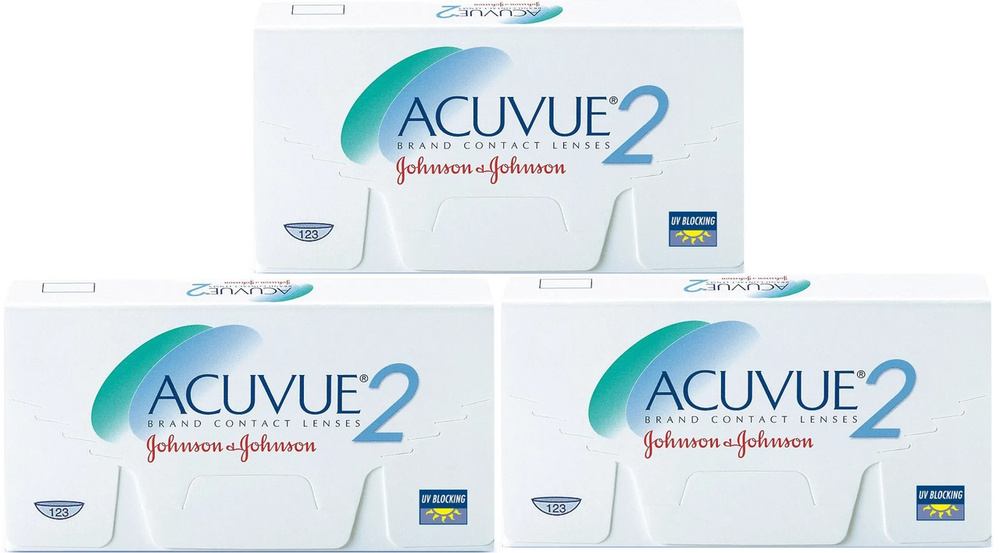 ACUVUE 2 Контактные линзы, +3.25 / 8.7/ 14.0, 18 штук (3 пачки по 6 линз) гидрогелевые (материал повышенного #1