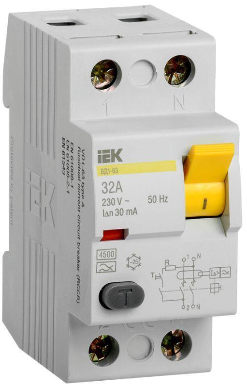 Выключатель дифференциального тока (УЗО) 2п 32А 30мА тип A ВД1-63 IEK MDV11-2-032-030  #1