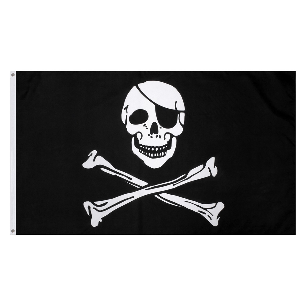 Флаг пиратский Весёлый Роджер, 90x150 см, черный, без флагштока  #1