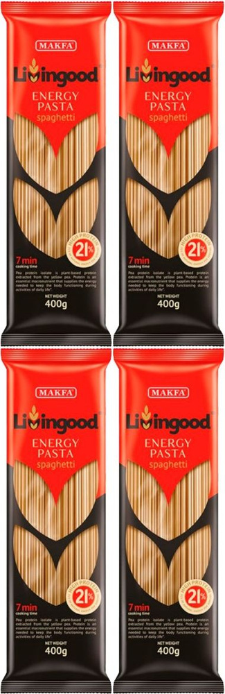 Макаронные изделия Livingood Energy Pasta Spaghetti, комплект: 4 упаковки по 400 г  #1