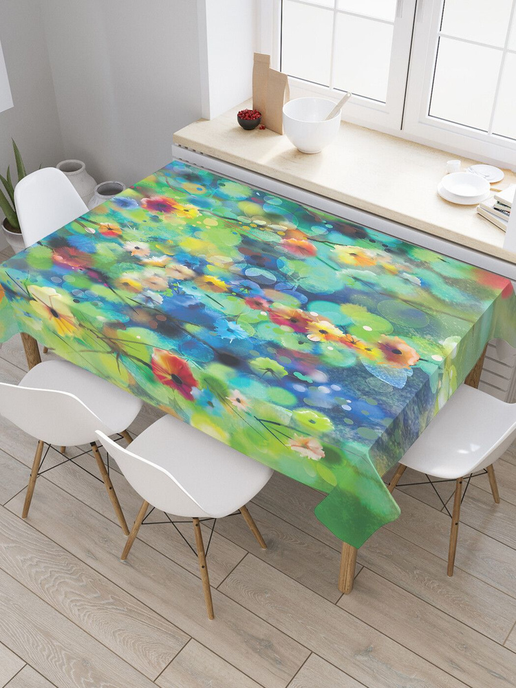 Прямоугольная водоотталкивающая скатерть на стол "Цветочный портал" 120х145, JoyArty #1