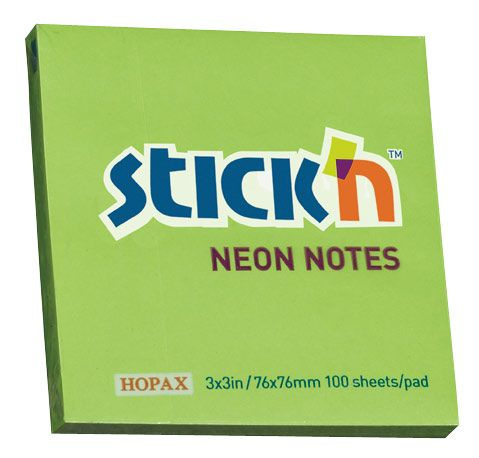 Блок самоклеящийся бумажный Stick'n 21167 76x76мм, 100 листов, 70г/м2, неон зеленый  #1