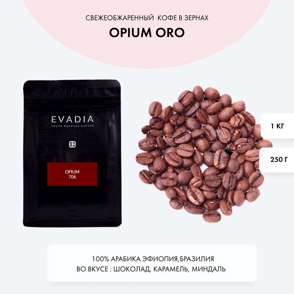 Кофе в зернах OPIUM ORO, 250 г, EvaDia,ОБЖАРКА В ДЕНЬ ОТГРУЗКИ,100% арабика  #1