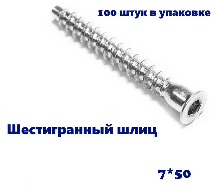 Евровинт (конфирмат) 7*50 мм, шестигранный шлиц (100 шт) #1