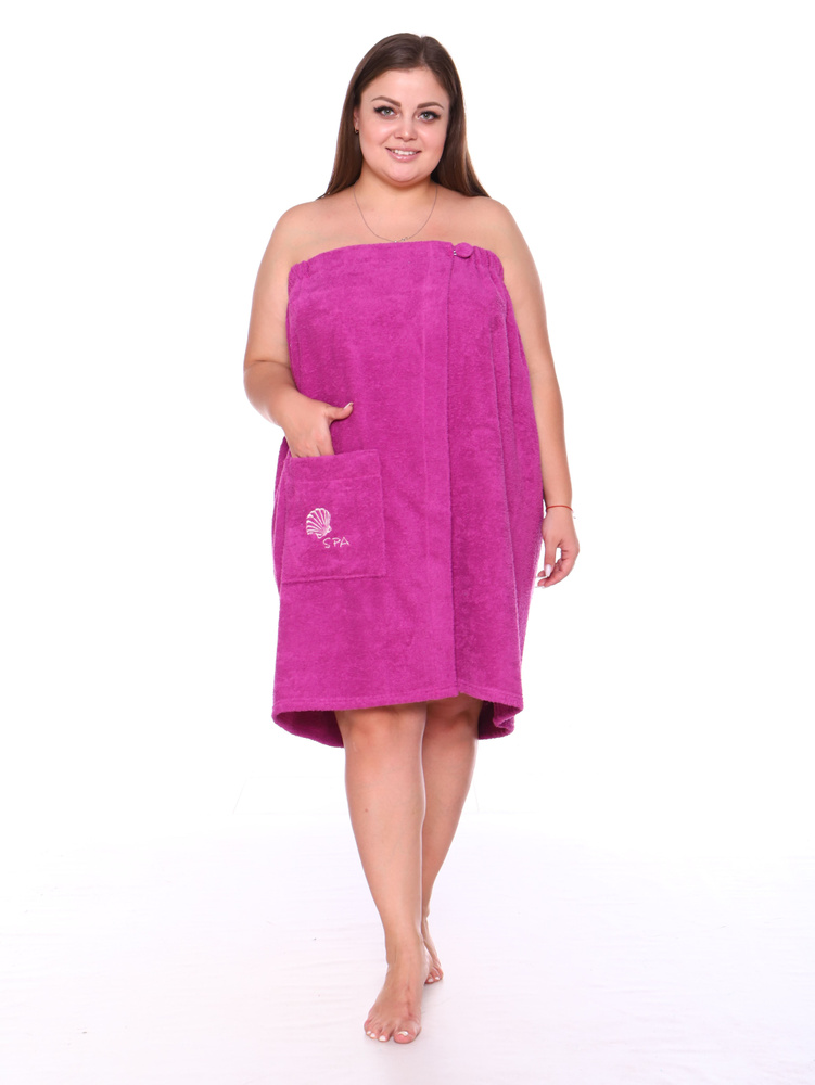 Килт банный махровый женский 54-60 размер, полотенце-накидка на пуговице для сауны  #1