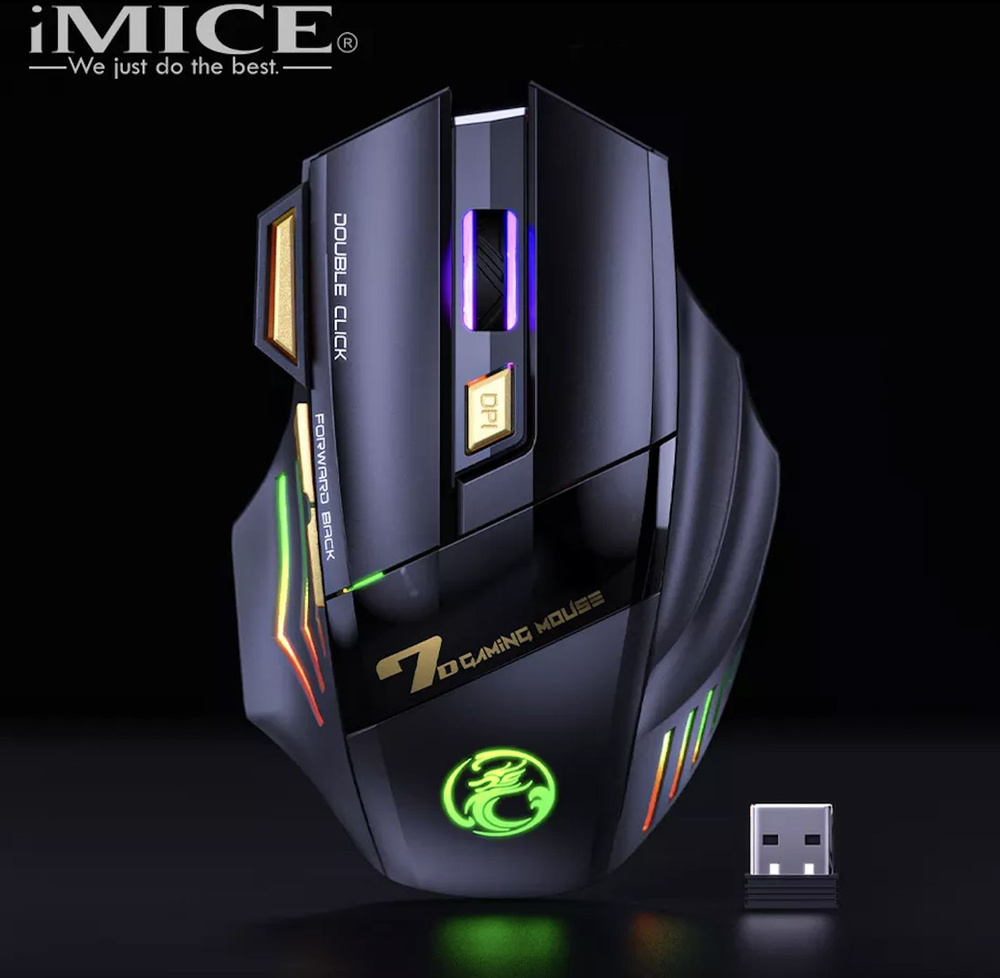 Игровая компьютерная мышь беспроводная iMICE GW-X7 RGB, черный  #1