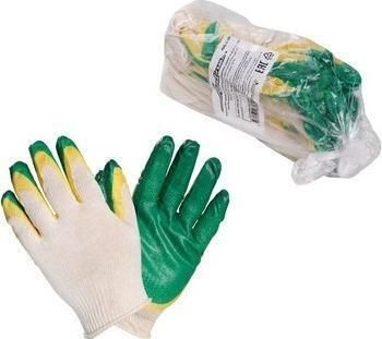 Перчатки хлопчатобумажные с двойным латексным покрытием ладони зеленые 1 пара AIRLINE AWGC08  #1
