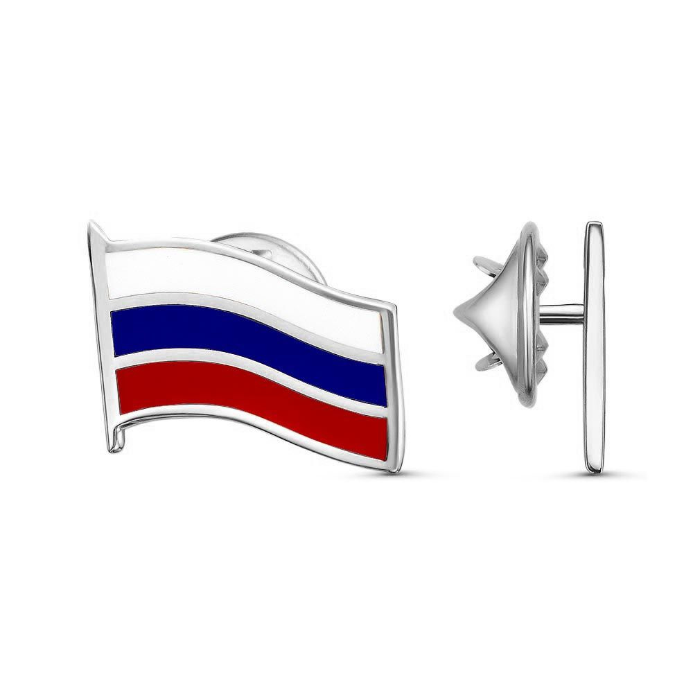 Серебряный значок фрачник Флаг России РФ Триколор лента на пиджак ...