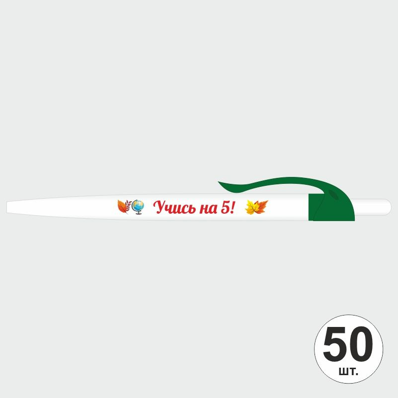 Подарочный набор ручек ПолиЦентр "Учись На 5" 50 шт, темно-зеленый клип, синий стержень #1