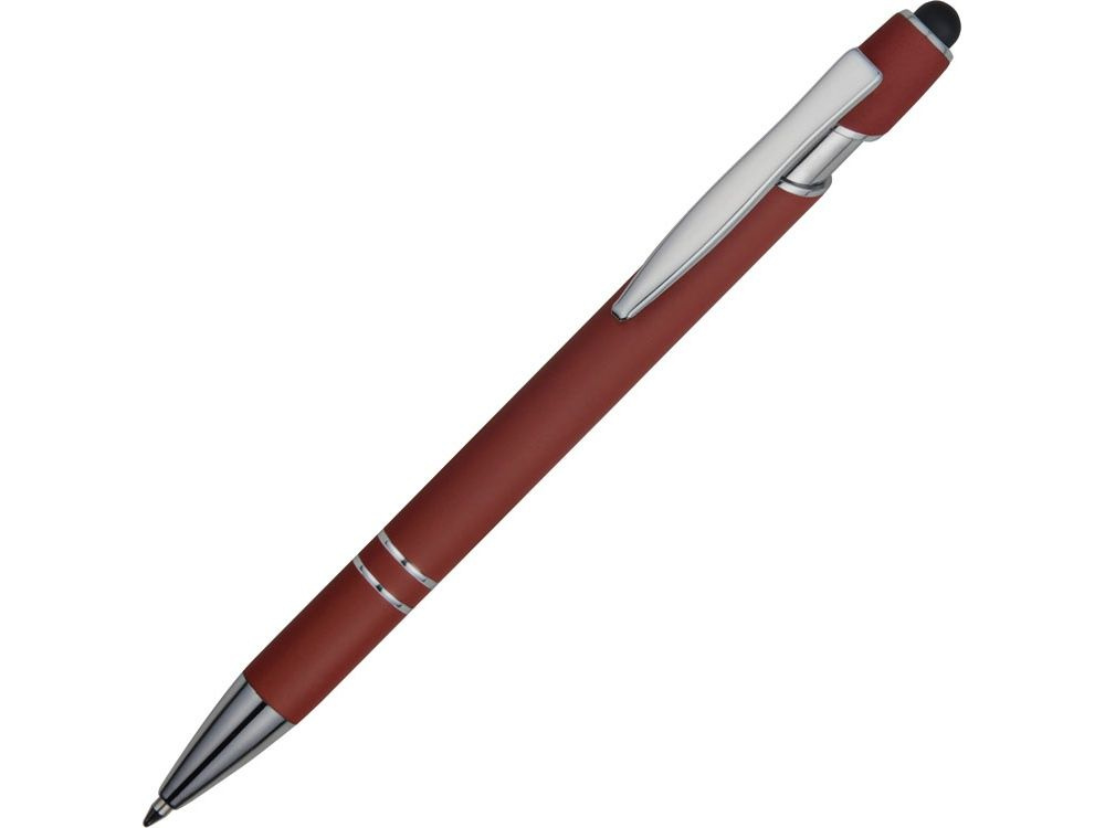 Ручка металлическая soft-touch шариковая со стилусом Sway, темно-красный/серебристый  #1