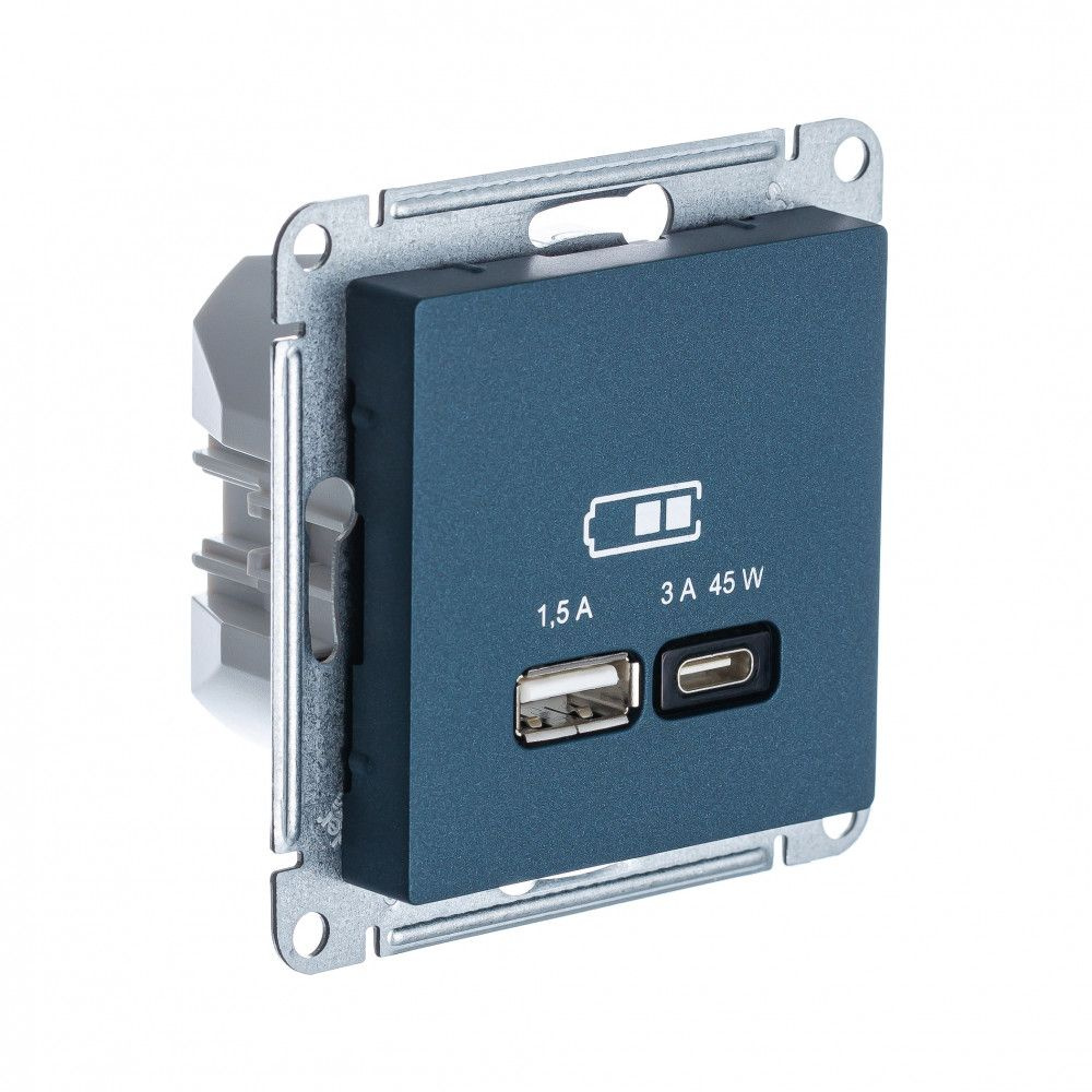 Розетка 1 СП USB A+С, 45W, механизм SE AtlasDesign изумруд #1