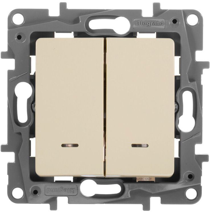 ЛЕГРАНД Этика 672304 выключатель двухклавишный с подсветкой слоновая ...