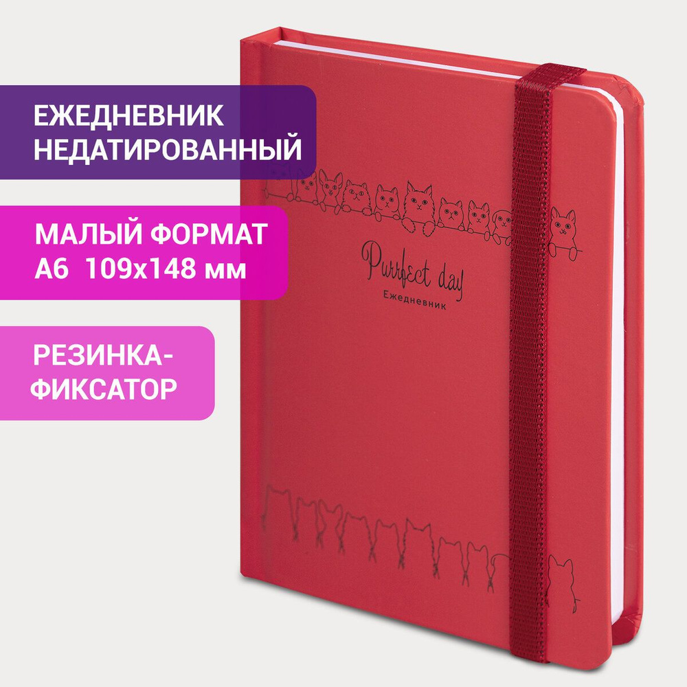 Ежедневник-планер (планинг) / записная книжка / блокнот недатированный с  резинкой, Малый Формат А6 (109х148 мм), Brauberg, твердый переплет с  матовой ламинацией, 128 листов, Котики - купить с доставкой по выгодным  ценам в