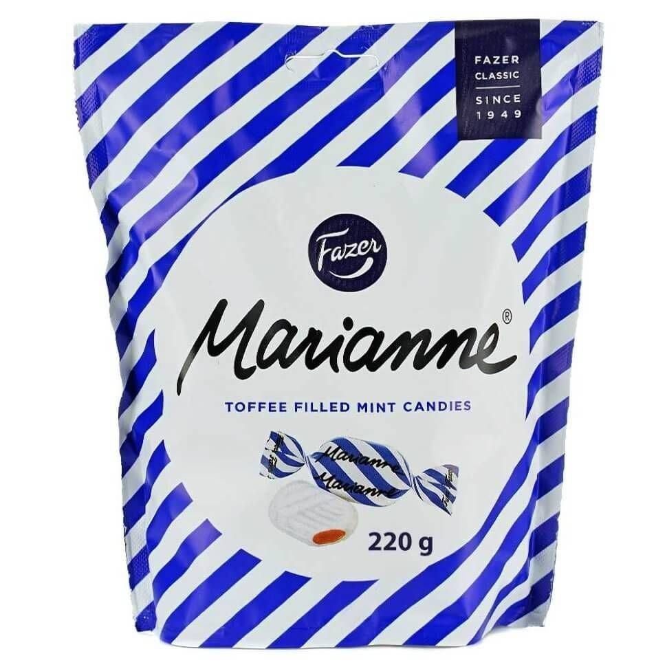Конфеты Fazer Marianne 220 гр, хрустящая мятная корочка с начинкой из ириски, без глютена, веганские #1