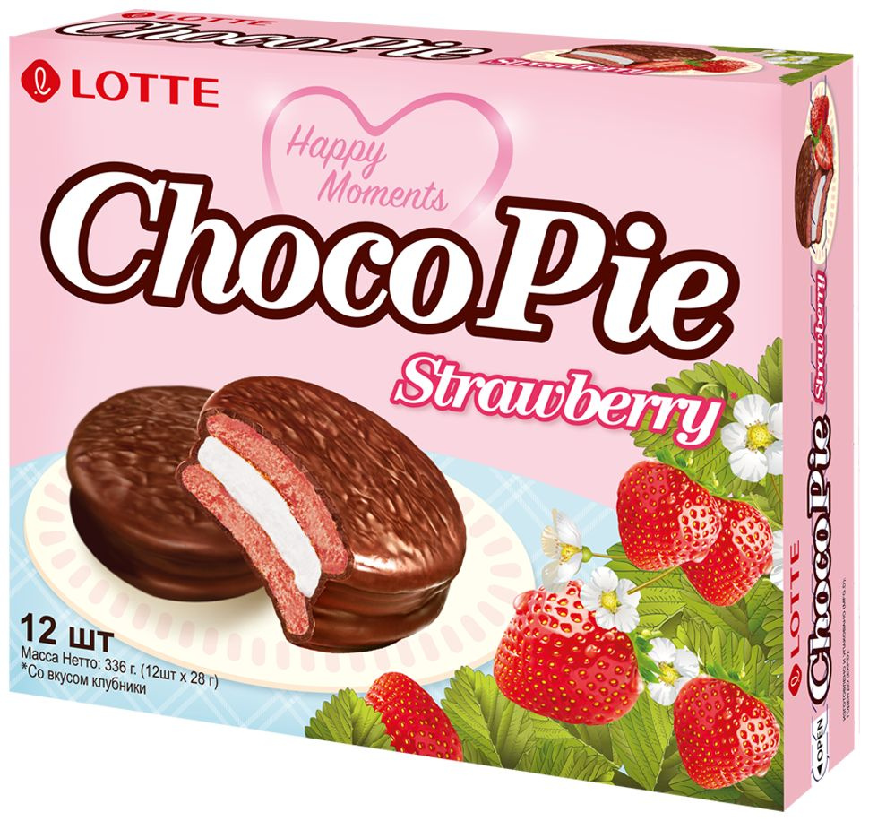 Choco Pie Печенье Lotte, Клубника, 12 шт, 336 г #1