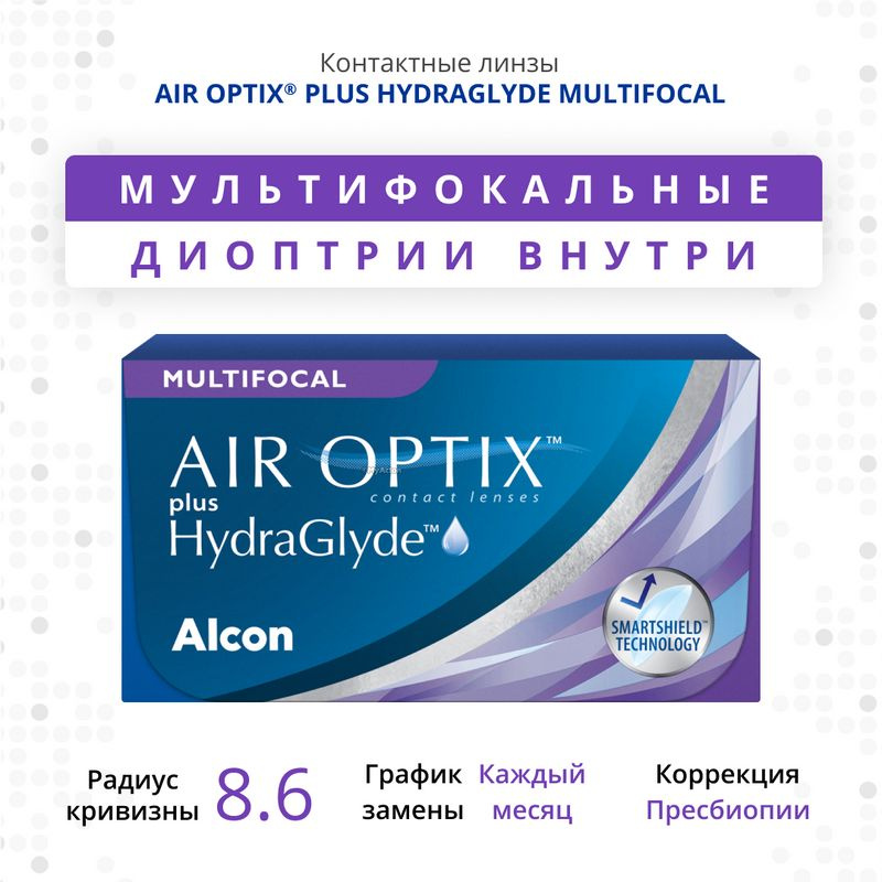 Мультифокальные линзы Air Optix Hydraglyde Multifocal, Ежемесячные, +2.25 / 14.2 / 8.6, Аддидация: HIGH #1