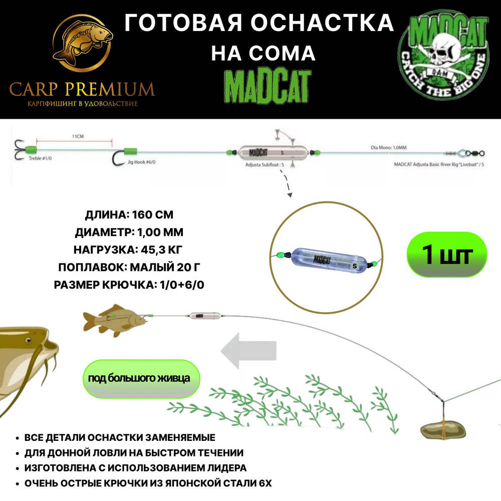 Готовая оснастка для рыбалки на сома с Малым поплавком 20 г под ...