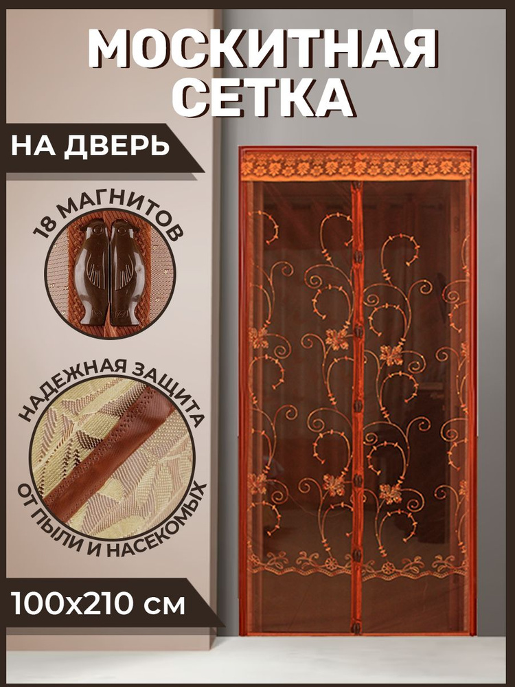 Москитная сетка на дверь на магнитах 100х210см коричневая DE.06.1005  #1