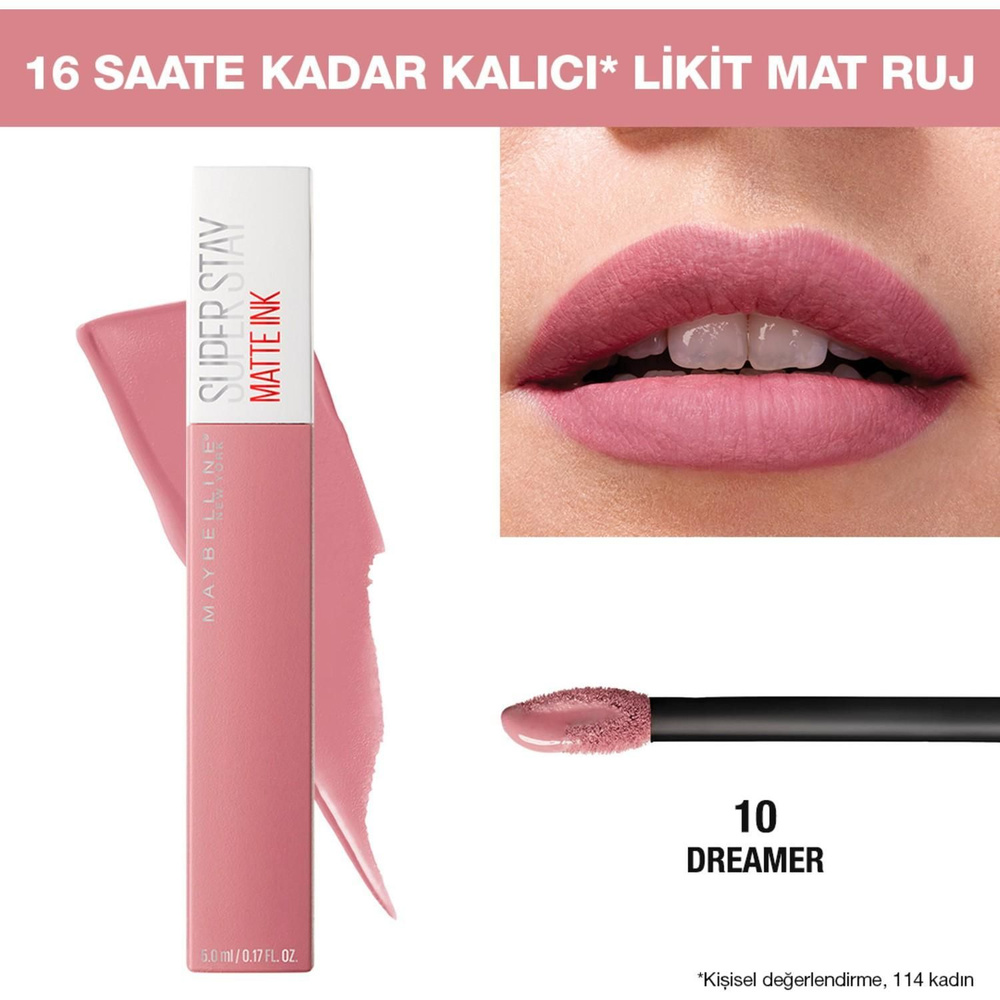 Жидкая матовая помада Maybelline New York Super Stay Matte Ink - 10 мечтателей - розовый  #1