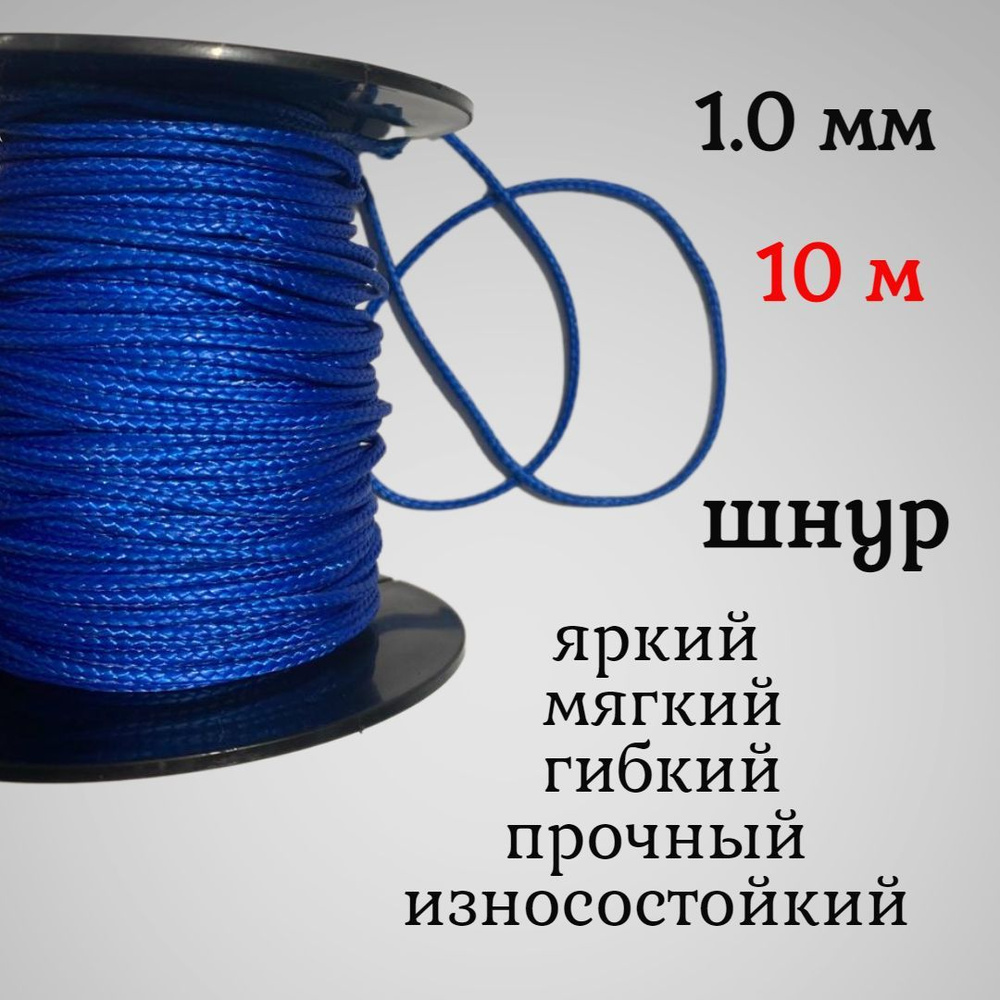 Капроновый шнур, яркий, сверхпрочный Dyneema, синий 1.0 мм, на разрыв 90 кг длина 10 метров.  #1