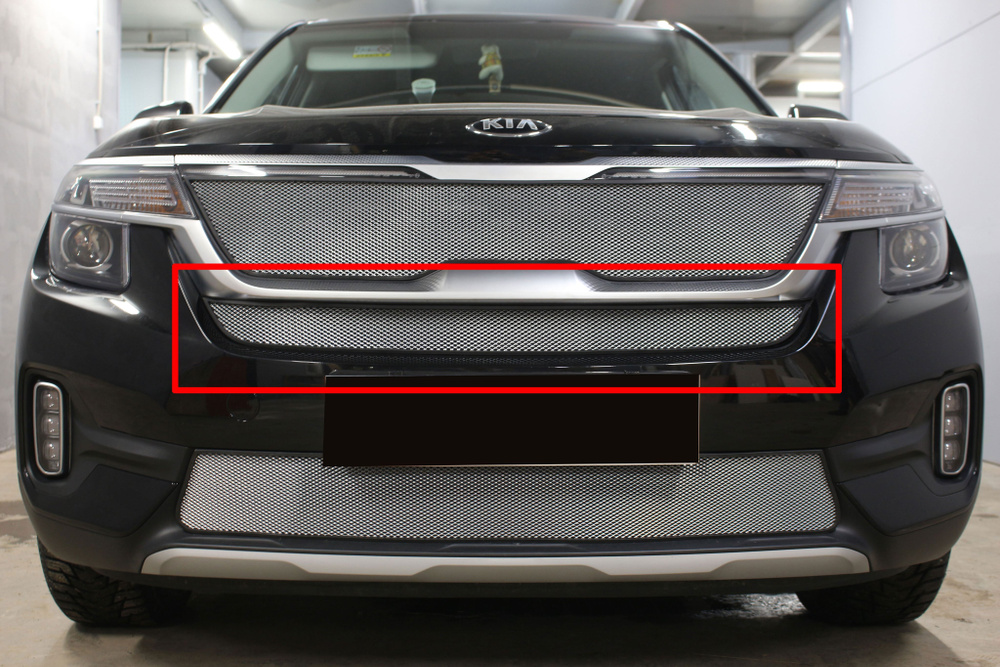 Защитная сетка радиатора середина хром Kia Seltos (2019-н.в) / съемная ...