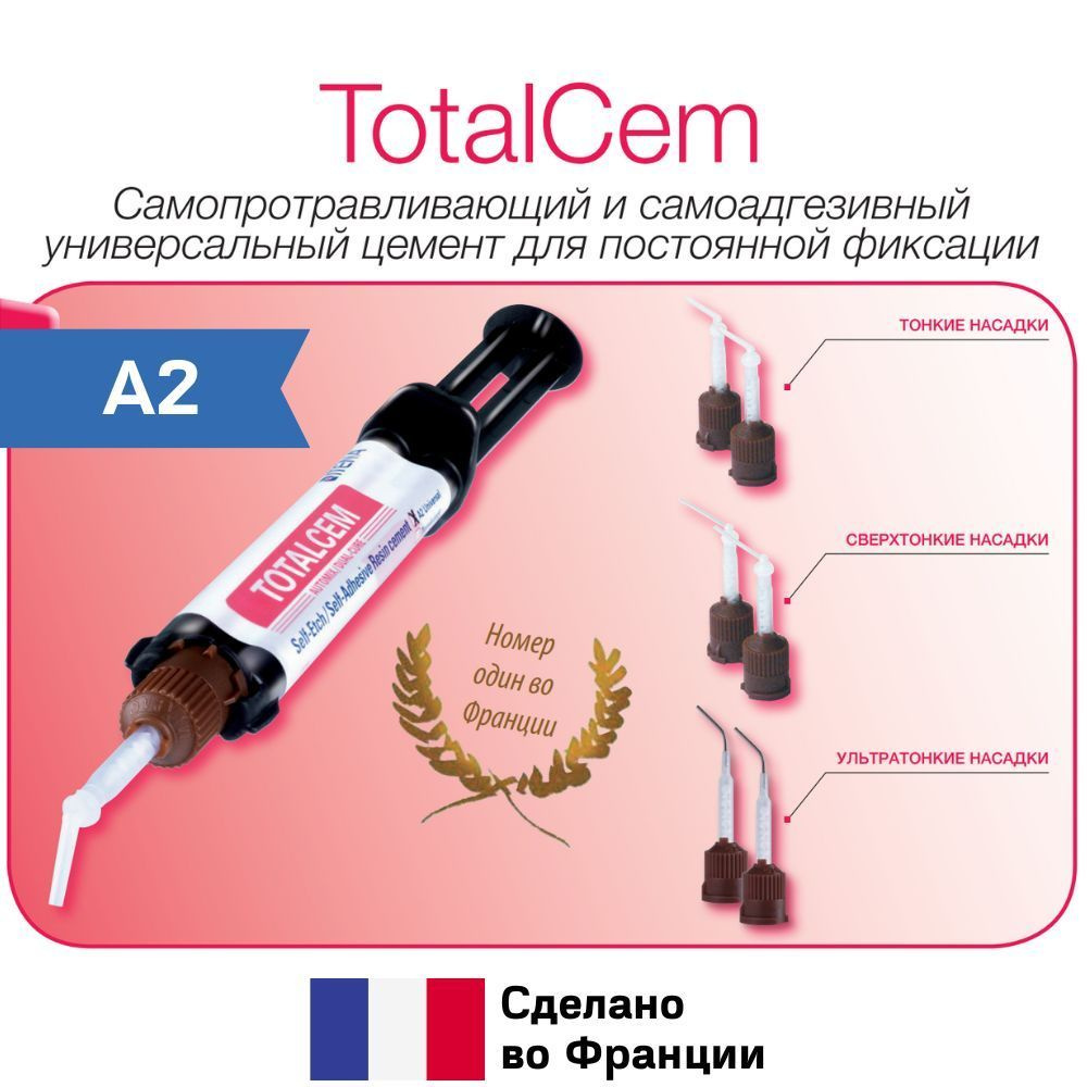 TotalCem Itena, A2. Стоматологический цемент двойного отверждения для  постоянной фиксации штифтов, коронок, мостов, пломб, виниров, двойной шприц  ...