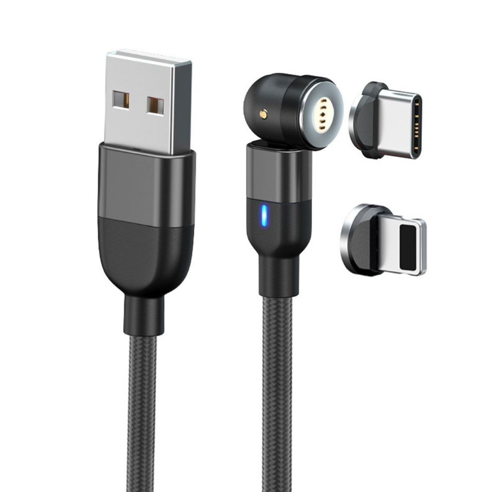 Кабель USB Type-C, Apple Lightning Магнитный провод для зарядки телефона  вращающийся на 540 градусов_Apple Lightning_USB Type-C - купить по низкой  цене в интернет-магазине OZON (1298171372)